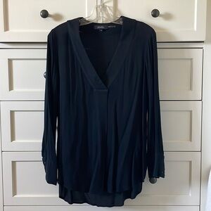 ANGL Women’s Black Tunic Top with Long Sleeves and V Neck - Size Small